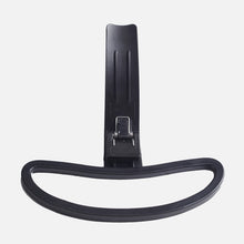 A black plastic Fridja f1000 Clasp Attachment with an oval grip and vertical flat design, intended for garment care, is shown on a plain white background.