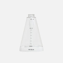 A transparent, conical Fridja f10 Water Tank with a white base and MIN/MAX level markings, designed for handheld clothes steamers. Fridja is printed at the bottom. The item is set against a plain white background.