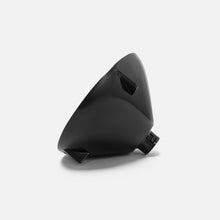 A black, cone-shaped Fridja f900 Lid Insert for juice extraction, with a small cylindrical end and three side fins, is displayed against a plain white background.
