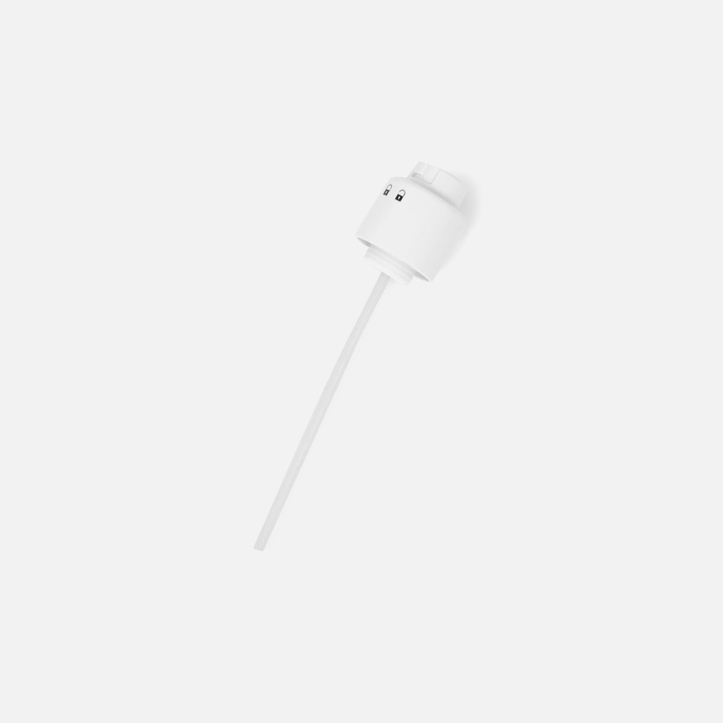 The Fridja f10 Water Bottle Adaptor, a white plastic pump dispenser with a long dip tube ideal for garment care or travel, is displayed against a plain light gray background.