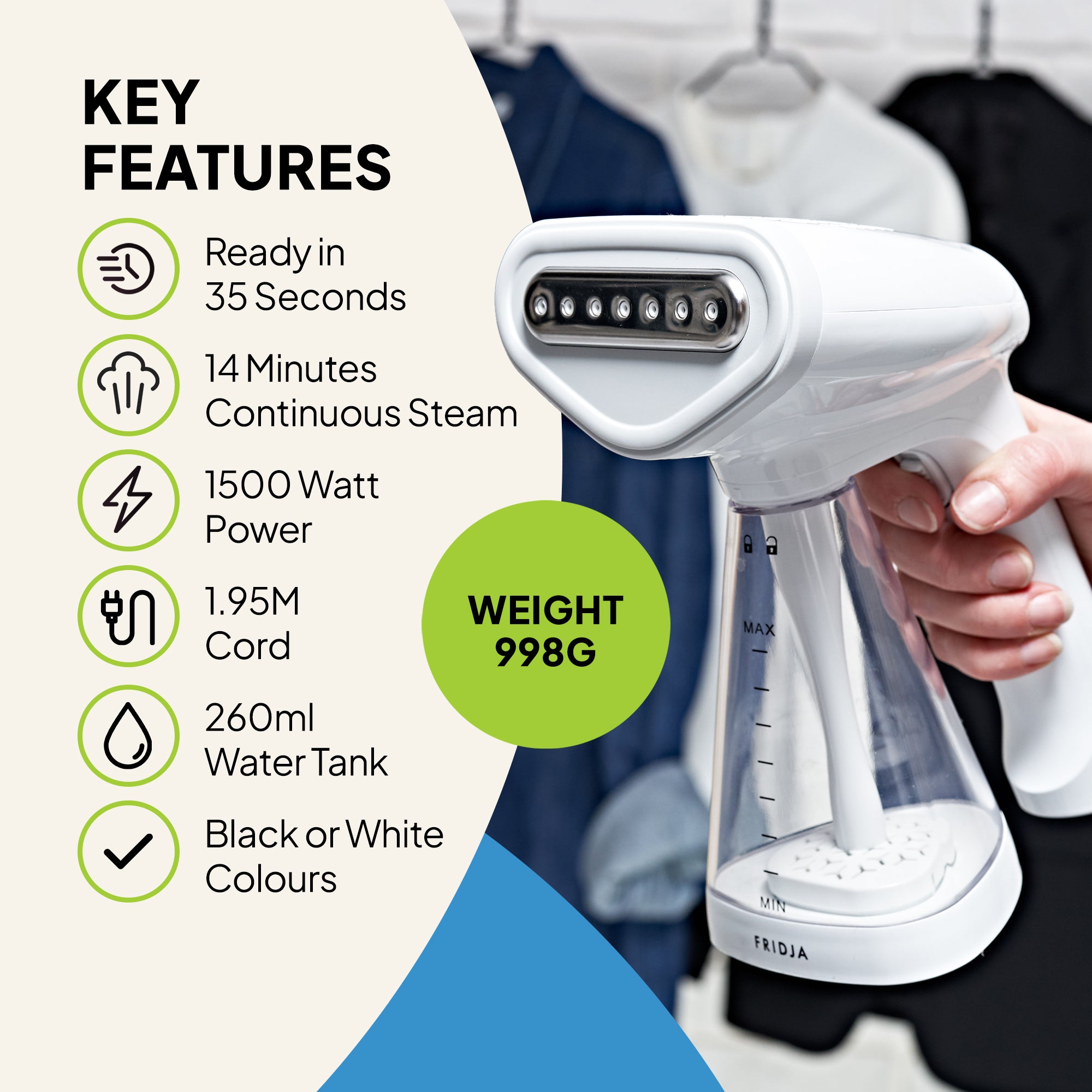 Fridja f10 Handheld Clothes Steamer | Refurbished
