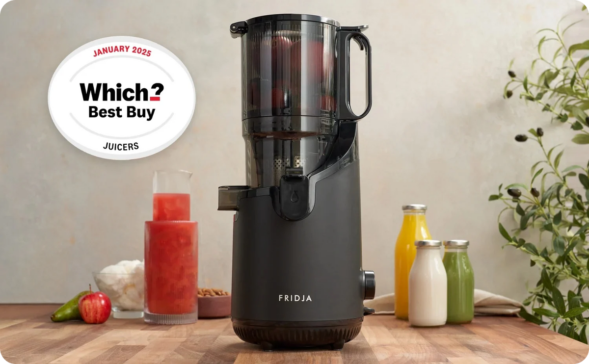 Fridja f2500 Self Feeding Whole Fruit Juicer with the Which? Best Buy Juicers January 2025 badge