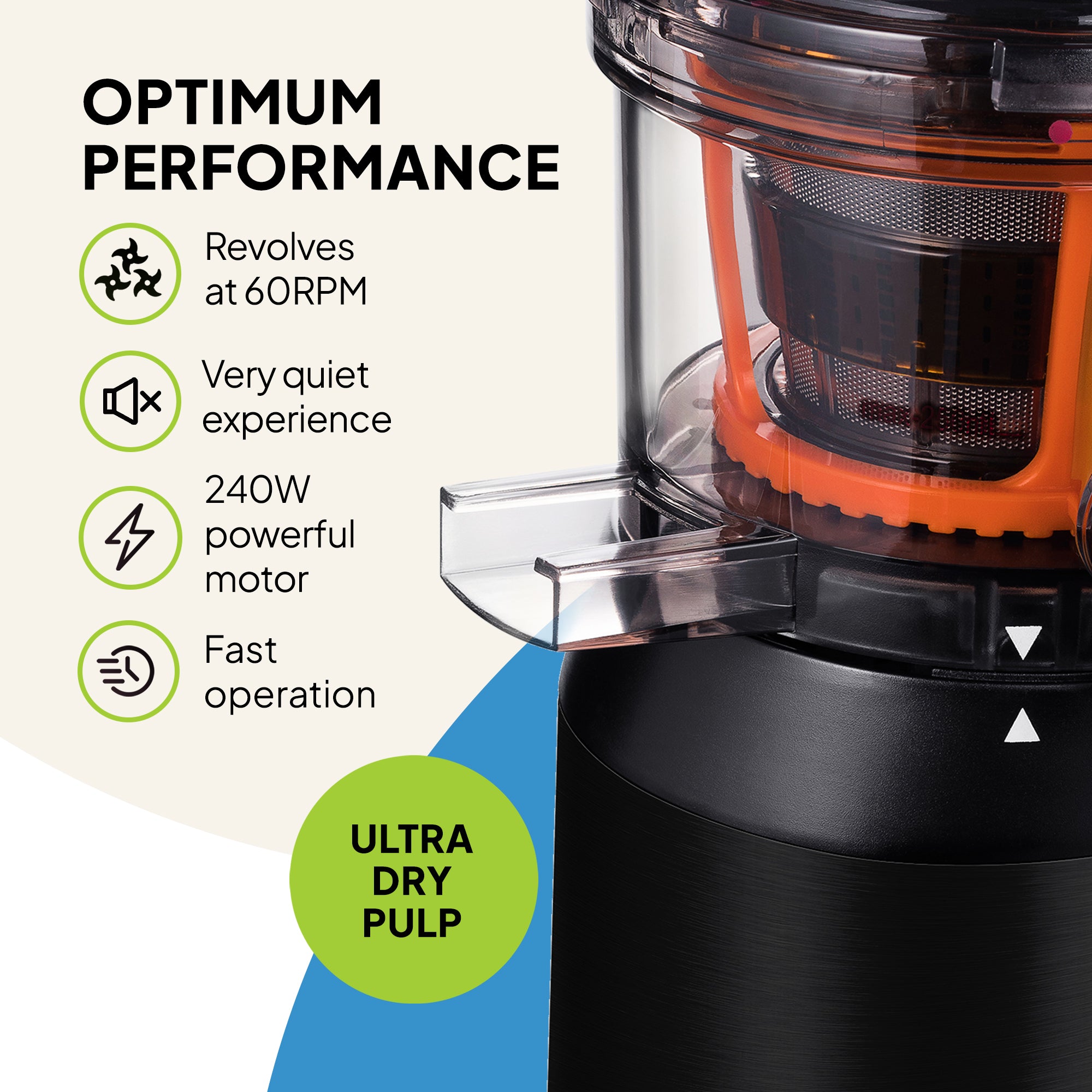 Whole Fruit Juicer | Black Stainless Steel Cold Press Juicer