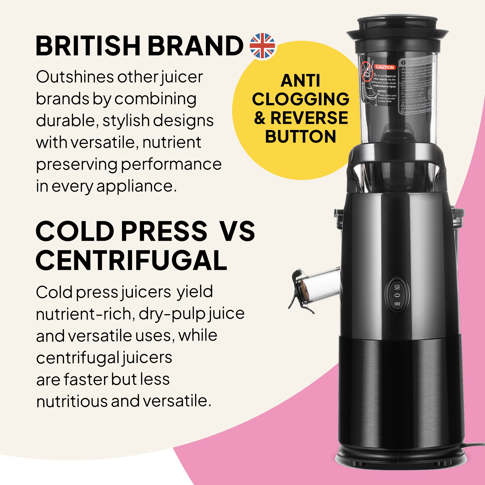 Whole Fruit Juicer | Black Stainless Steel Cold Press Juicer