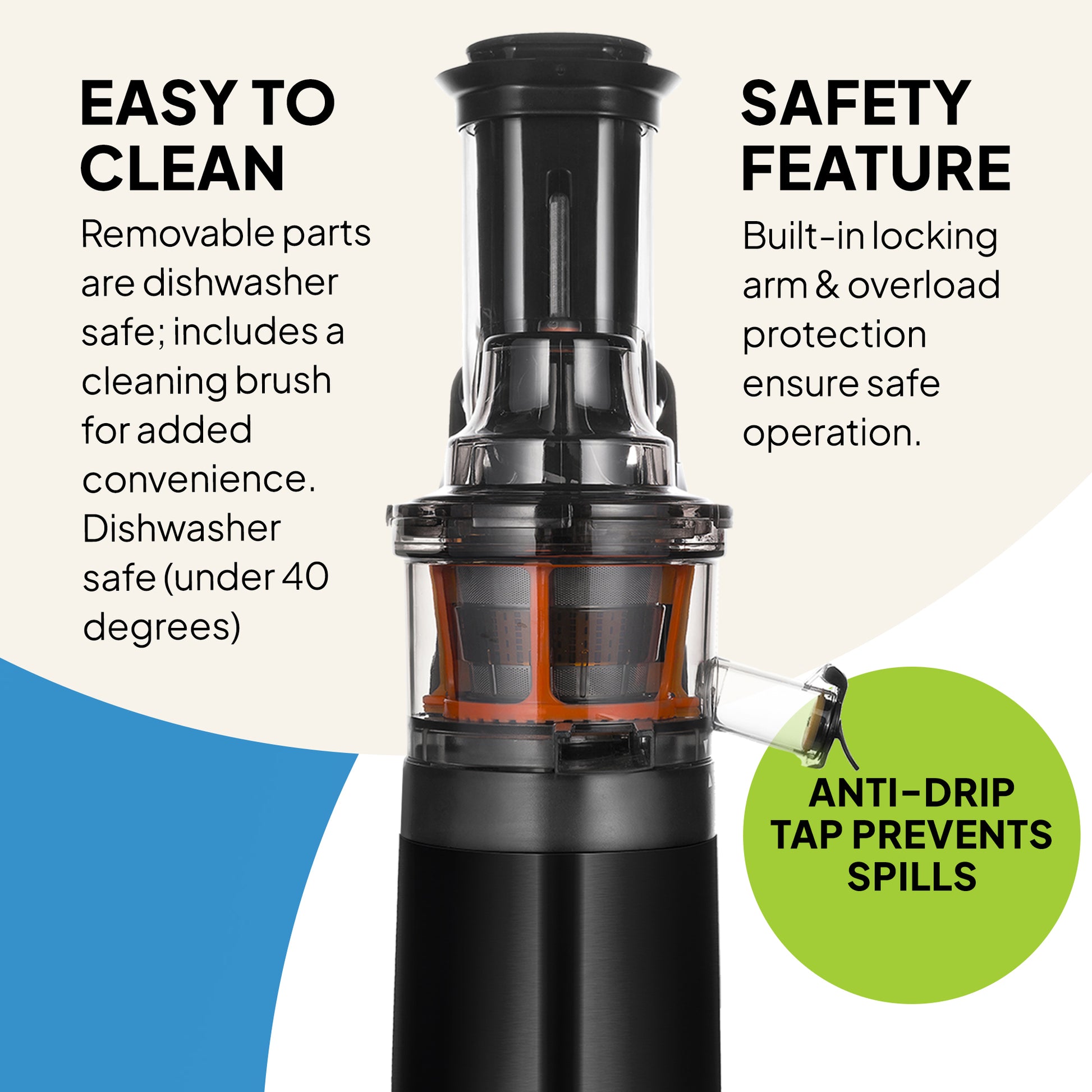 Spremiagrumi Slow Juicer Fridja F1900 - Per Frutta Intera, Bocca Larga 75mm, 240W, Acciaio Inossidabile, Senza BPA - Foto 9