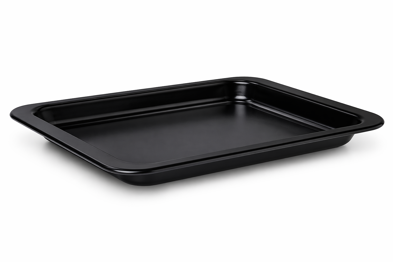 The Fridja f66 Baking Tray, a black rectangular tray with raised edges, is the perfect oven accessory for your f66 oven.