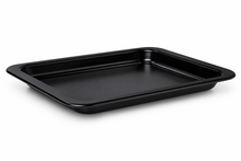 The Fridja f66 Baking Tray, a black rectangular tray with raised edges, is the perfect oven accessory for your f66 oven.