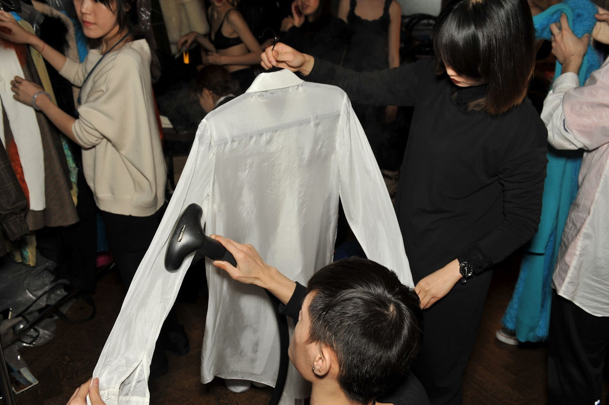 Steaming a shirt backstage at a London fashion show in 2012