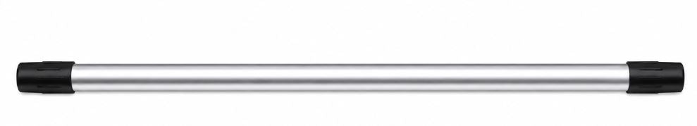A long, cylindrical metal tube with black end caps, displayed on a white background—perfect as a Fridja f1200 Pole with end caps replacement part for your clothes steamer.