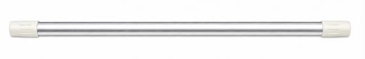 A Fridja f1200 Pole with end caps—a metal rod featuring white caps on both ends—displayed horizontally against a white background, ideal as a replacement part for your clothes steamer.
