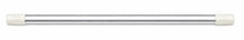 A Fridja f1200 Pole with end caps—a metal rod featuring white caps on both ends—displayed horizontally against a white background, ideal as a replacement part for your clothes steamer.